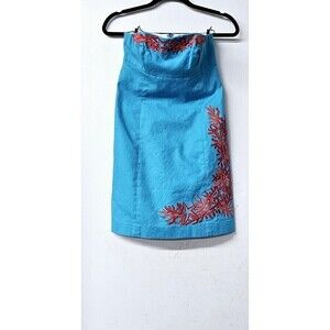 LILLY PULITZER Blue Cotton Coral Embroidered Strapless Women Bowen Dress (0)